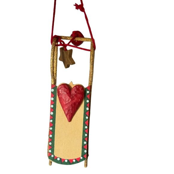 Kurt Adler Gold Sled Ornament Red Heart & Star Accents 5 3/4" Long Christmas Hom - Picture 2 of 7
